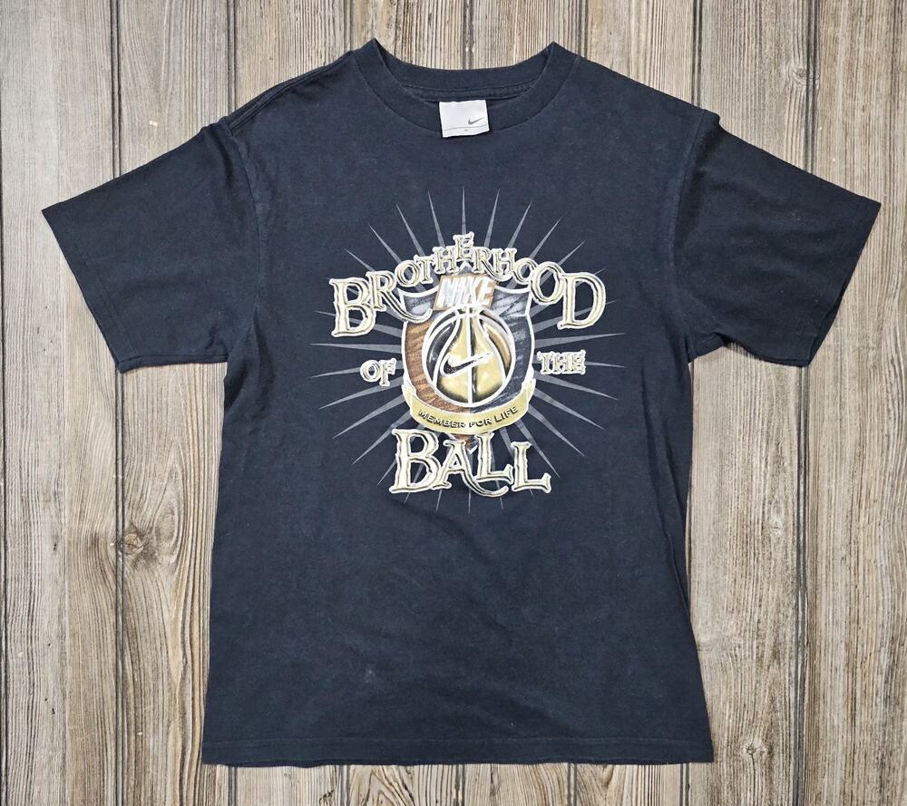 Vintage Nike "Brotherhood Of The Ball" Shirt Youth Sz Medium Center Swoosh Y2K